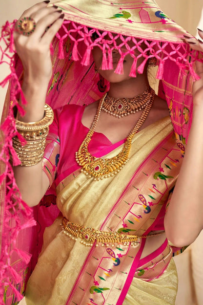 Cream Colour Soft Tissue Silk Saree SD1110132 A