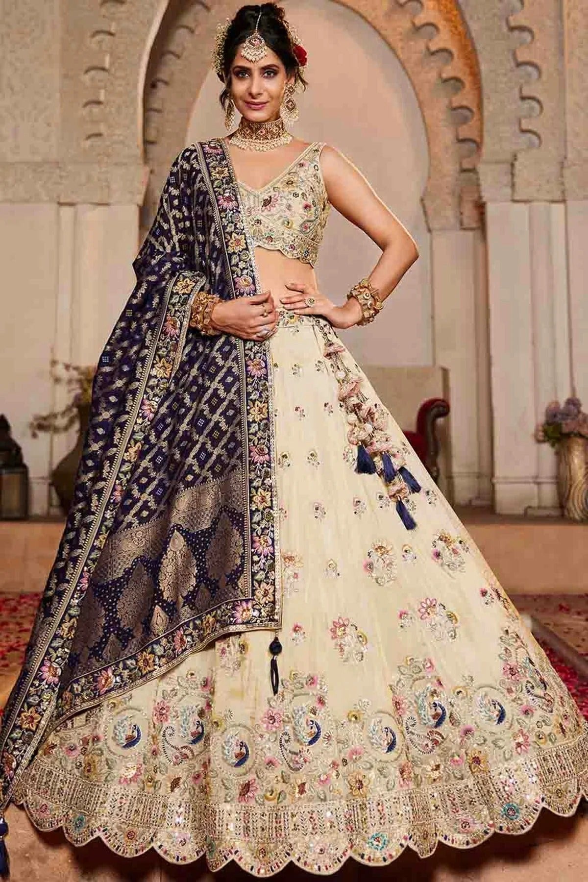 Cream Colour Tissue Lehenga Choli LC1113164