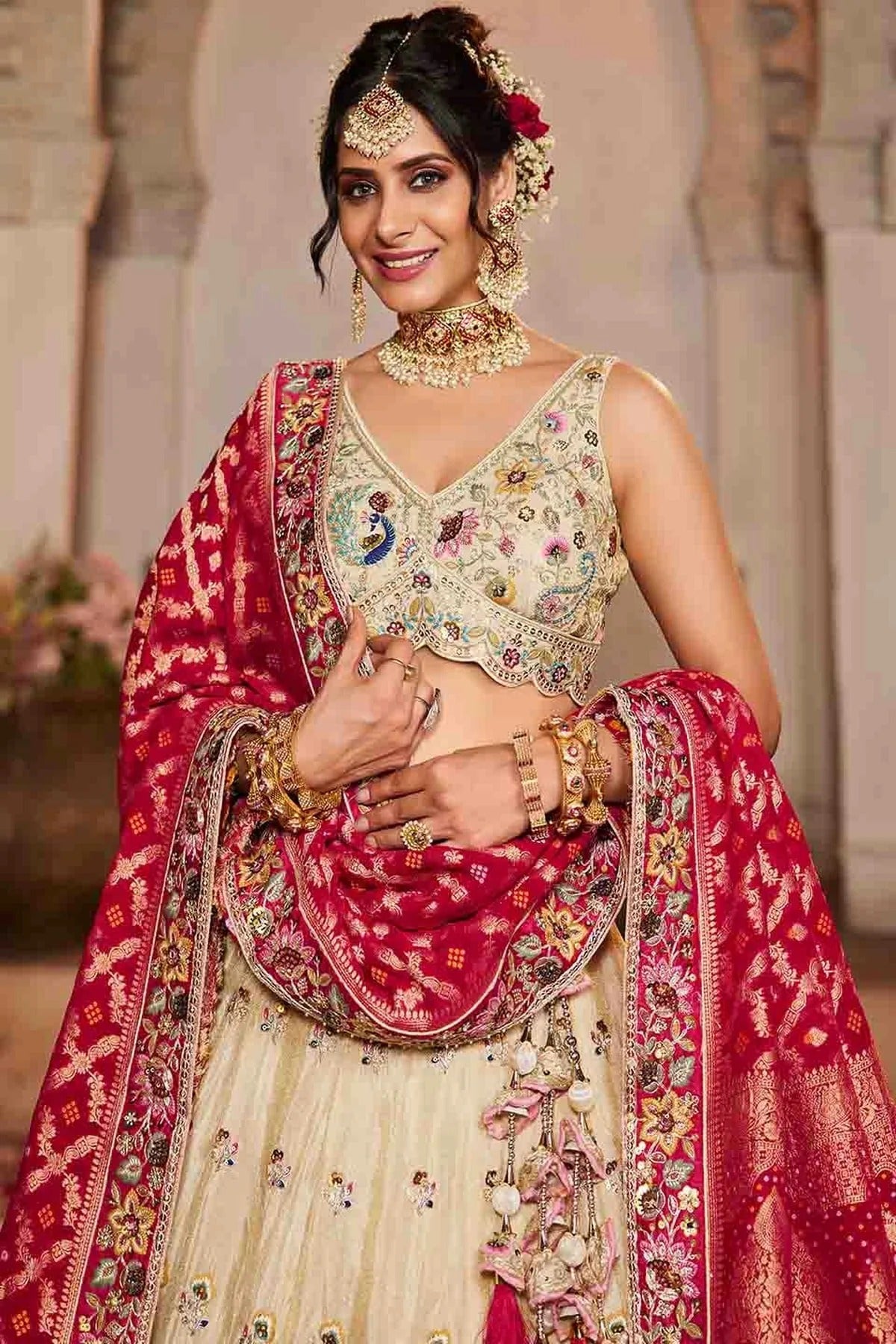 Cream Colour Tissue Lehenga Choli LC1113165 B