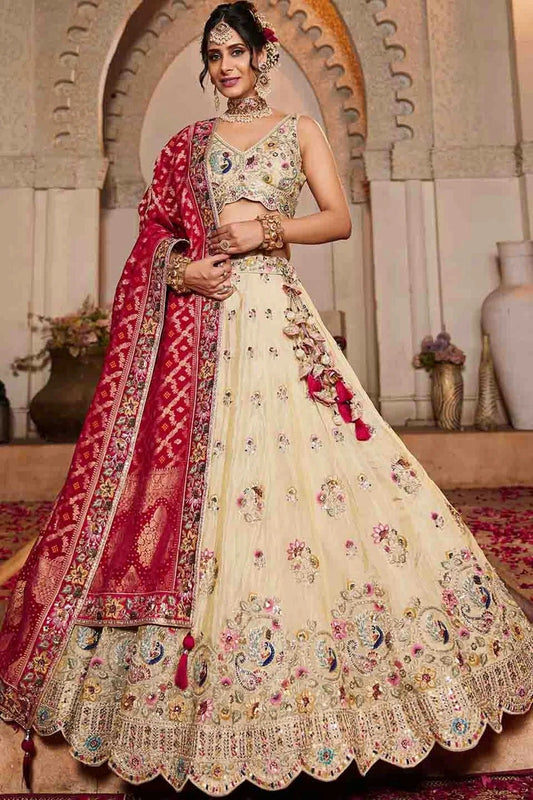 Cream Colour Tissue Lehenga Choli LC1113165