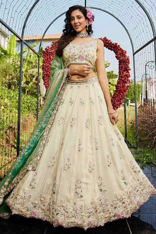 Cream Colour Tissue Lehenga Choli LC1113174