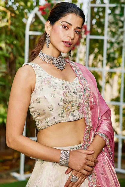 Cream Colour Tissue Lehenga Choli LC1113175 B