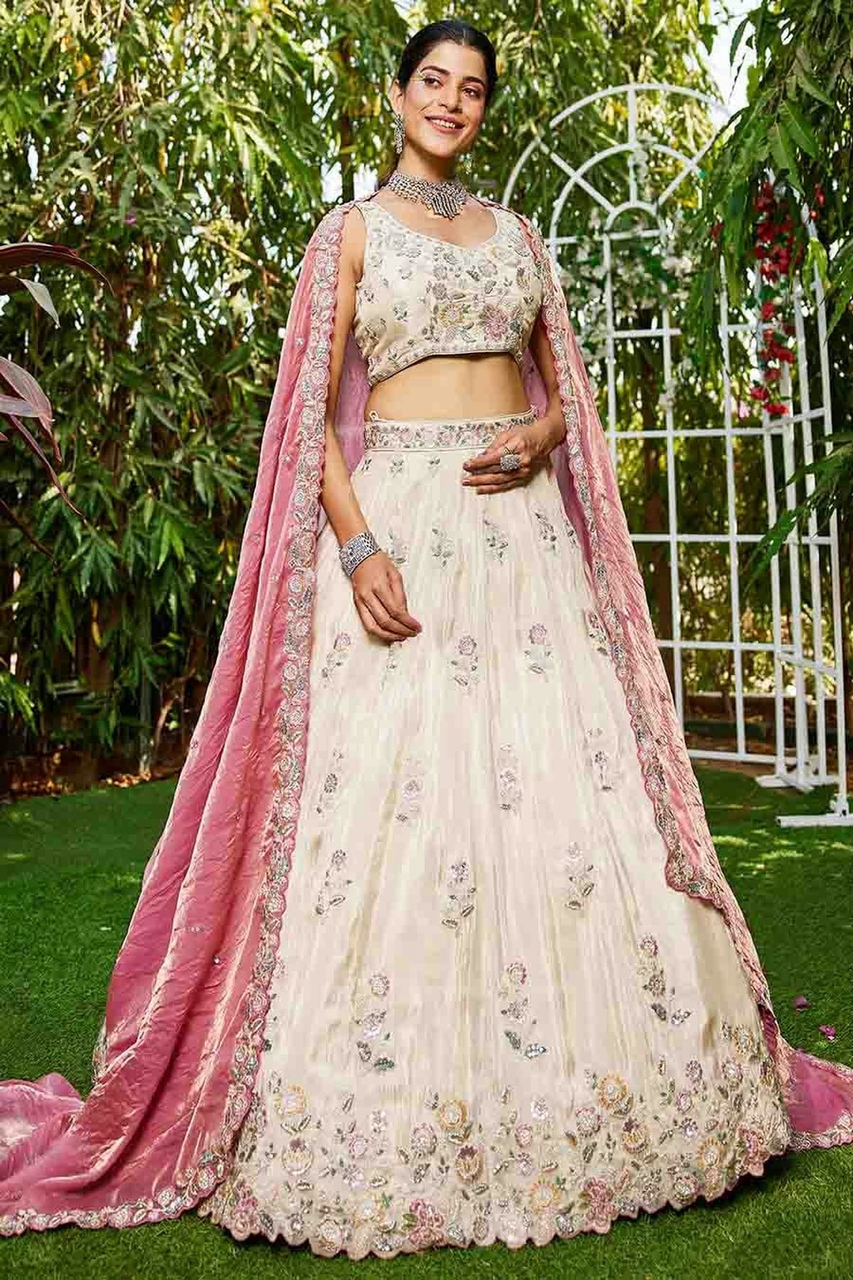 Cream Colour Tissue Lehenga Choli LC1113175