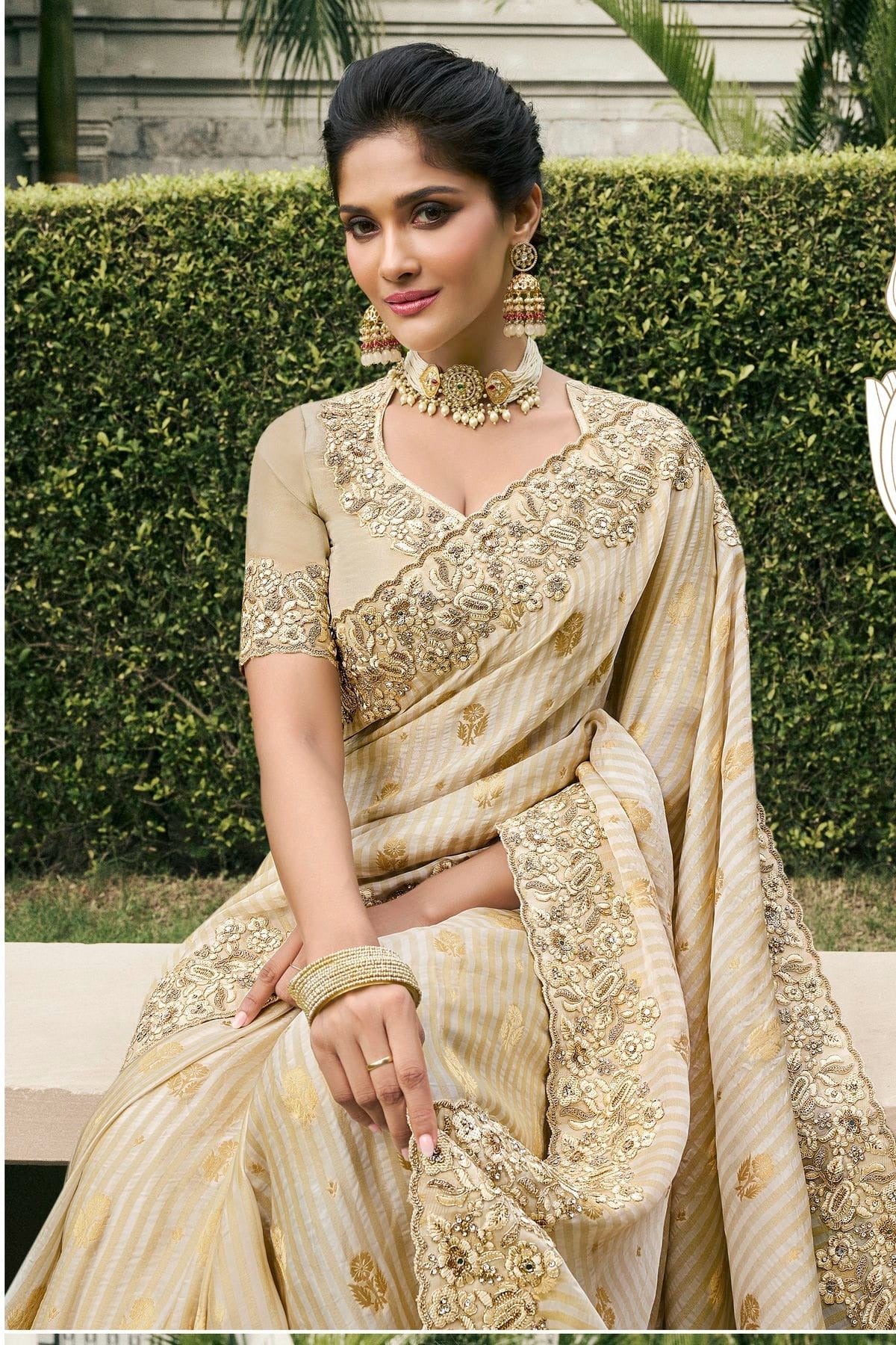 Cream Colour Tissue Silk Designer Saree SD1290228 A