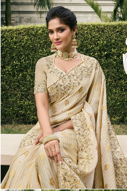 Cream Colour Tissue Silk Designer Saree SD1290228 A
