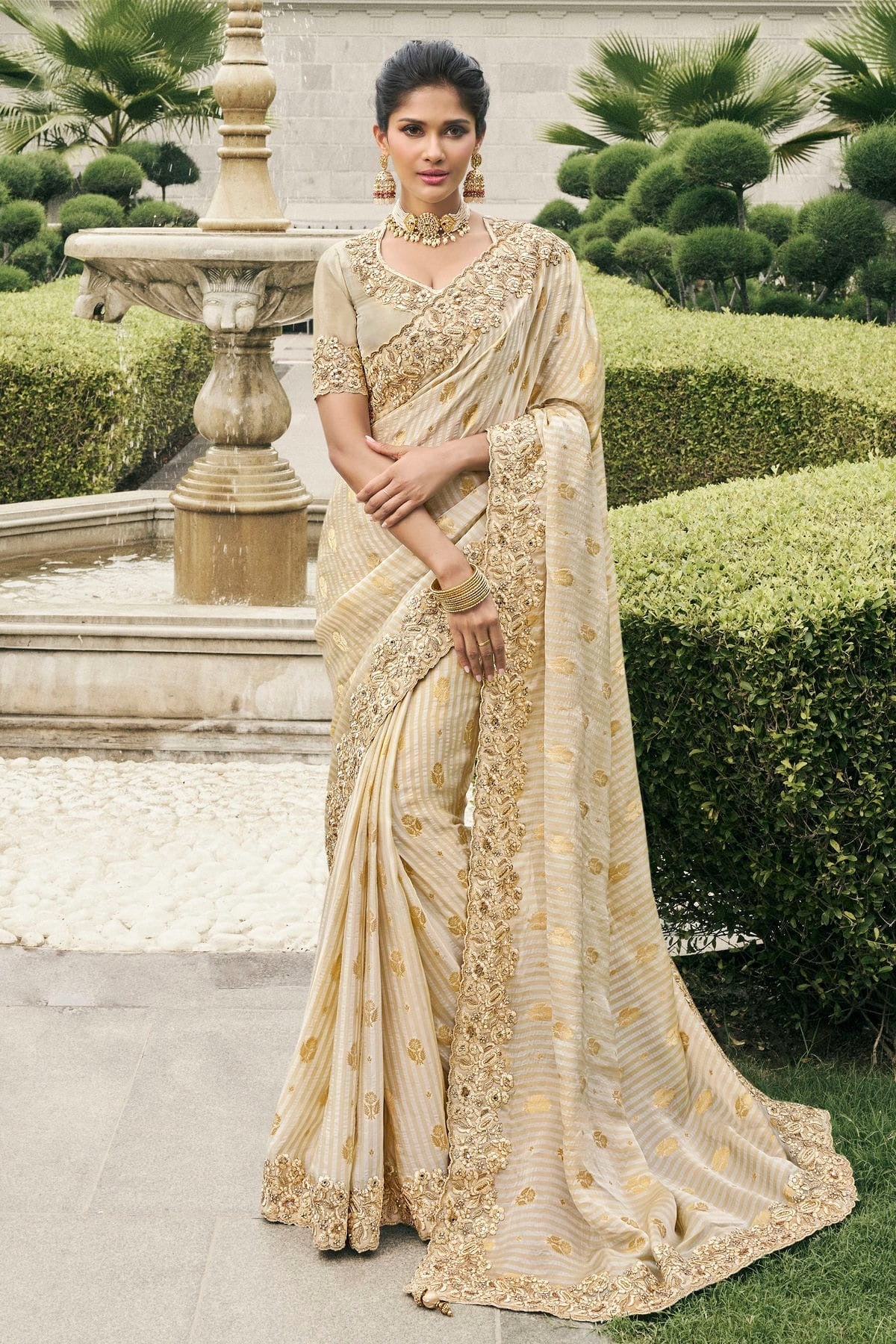 Cream Colour Tissue Silk Designer Saree SD1290228