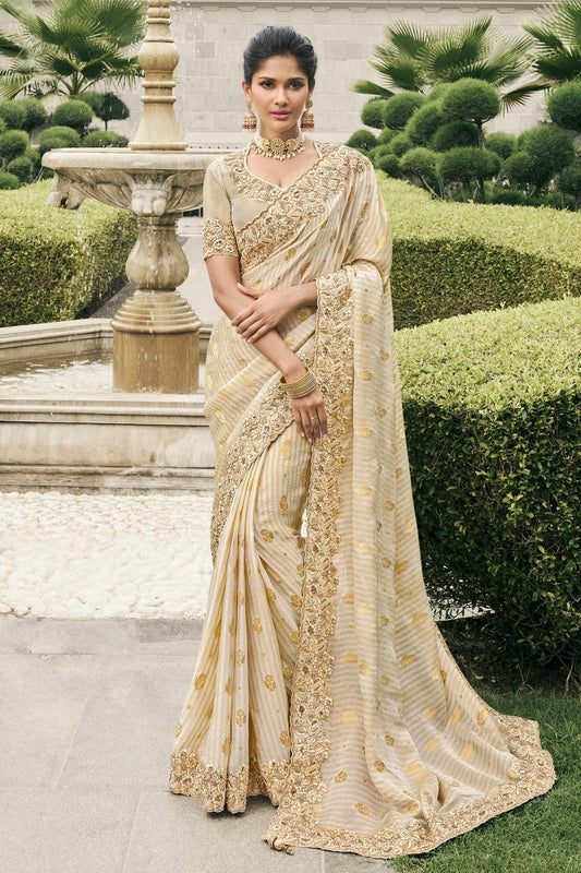 Cream Colour Tissue Silk Designer Saree SD1290228