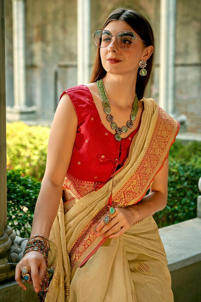 Cream Colour Tissue Silk Saree SD1110300 A