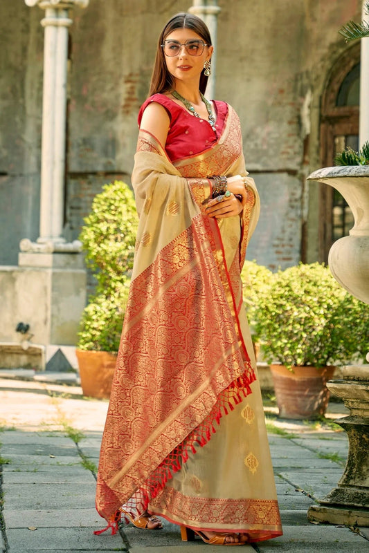 Cream Colour Tissue Silk Saree SD1110300