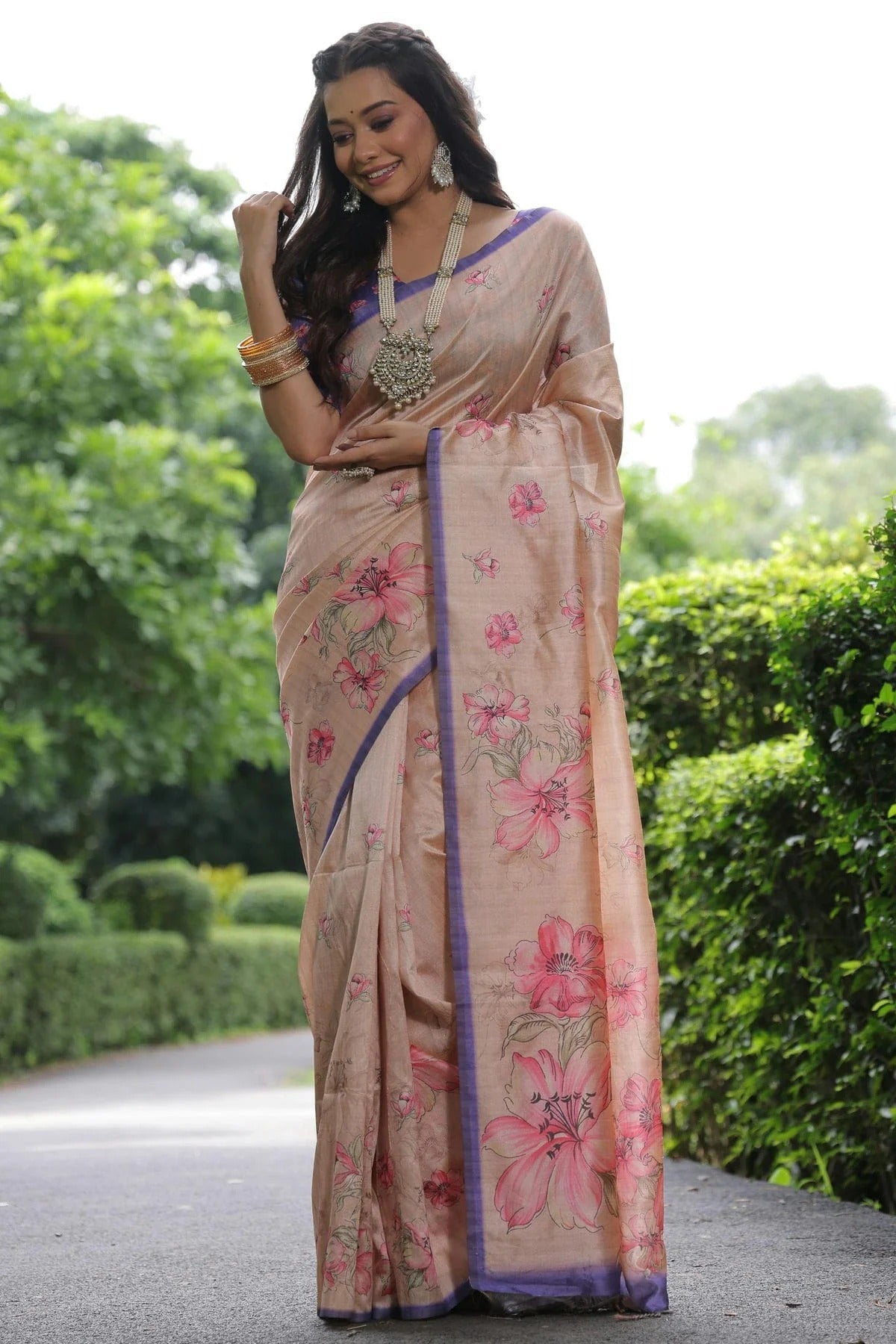 Cream Colour Tussar Silk Digital Printed Saree SD1290023