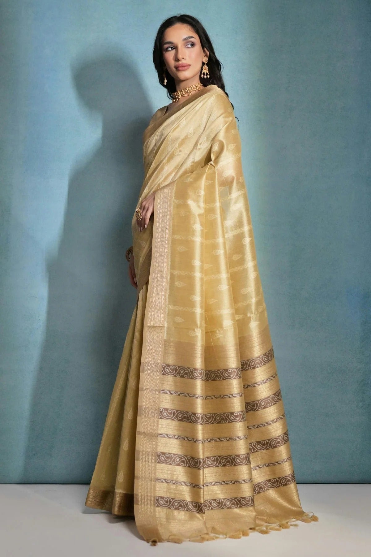 Cream Colour Tussar Silk Saree SD1110173 A