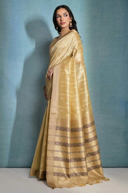 Cream Colour Tussar Silk Saree SD1110173 A