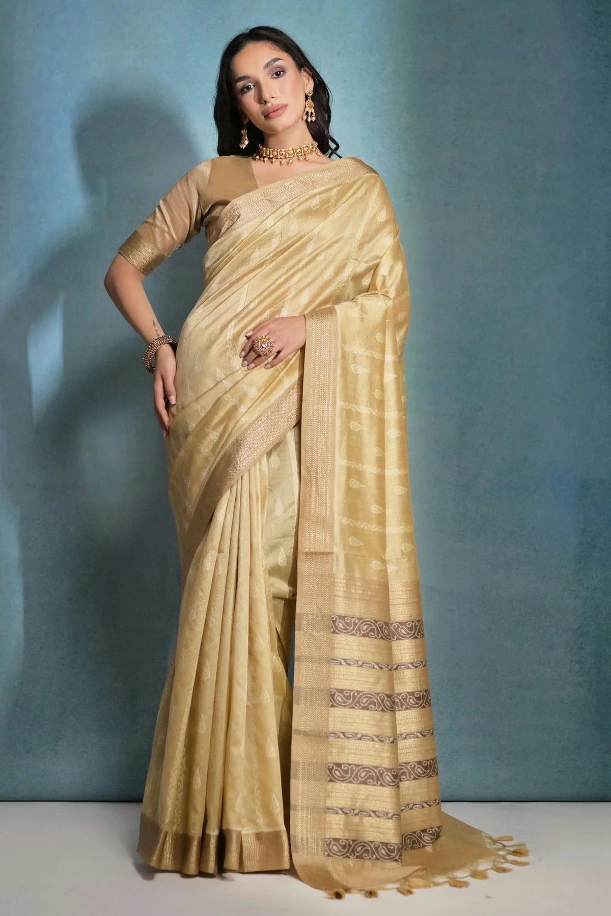 Cream Colour Tussar Silk Saree SD1110173