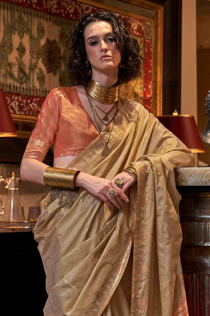 Cream Colour Tussar Silk Woven Work Saree SD1290005 A