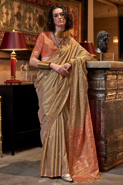 Cream Colour Tussar Silk Woven Work Saree SD1290005