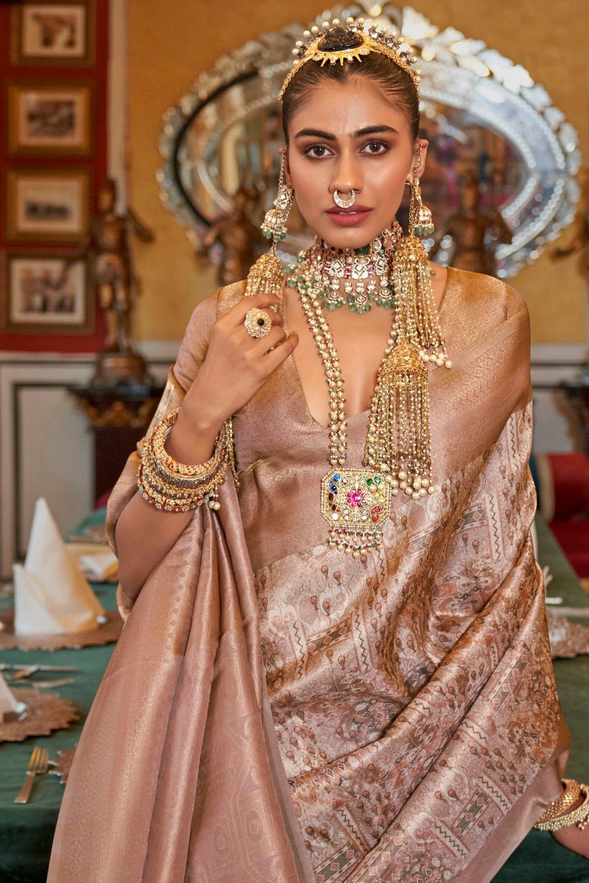 Cream Colour Tusser Silk Traditional Saree SD1290182 A