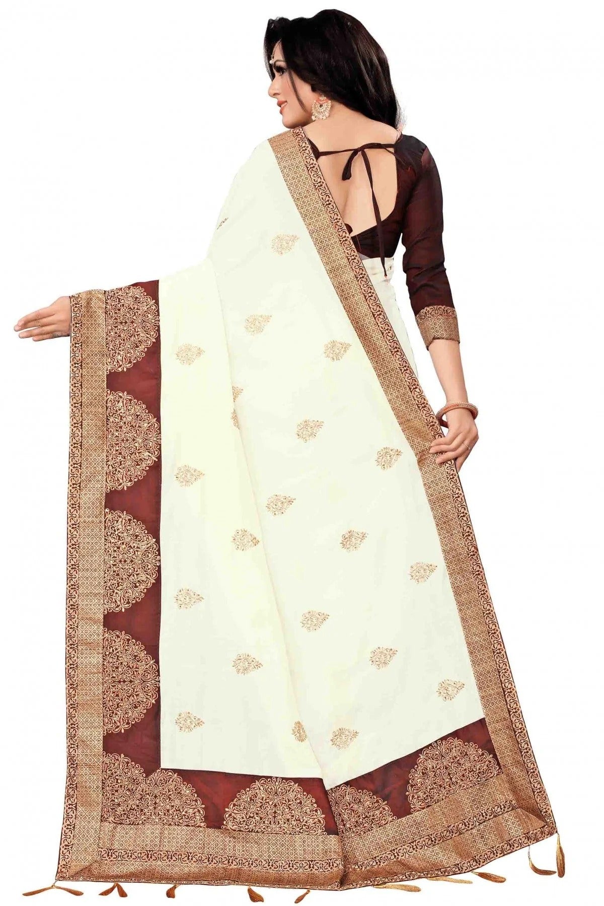 Cream Colour Vichitra Silk Designer Saree SD1120533 A