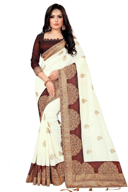 Cream Colour Vichitra Silk Designer Saree SD1120533
