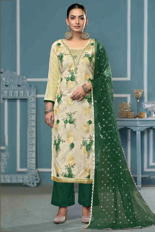 Cream Colour Viscose Banarasi Pant Style Suit SM1113241