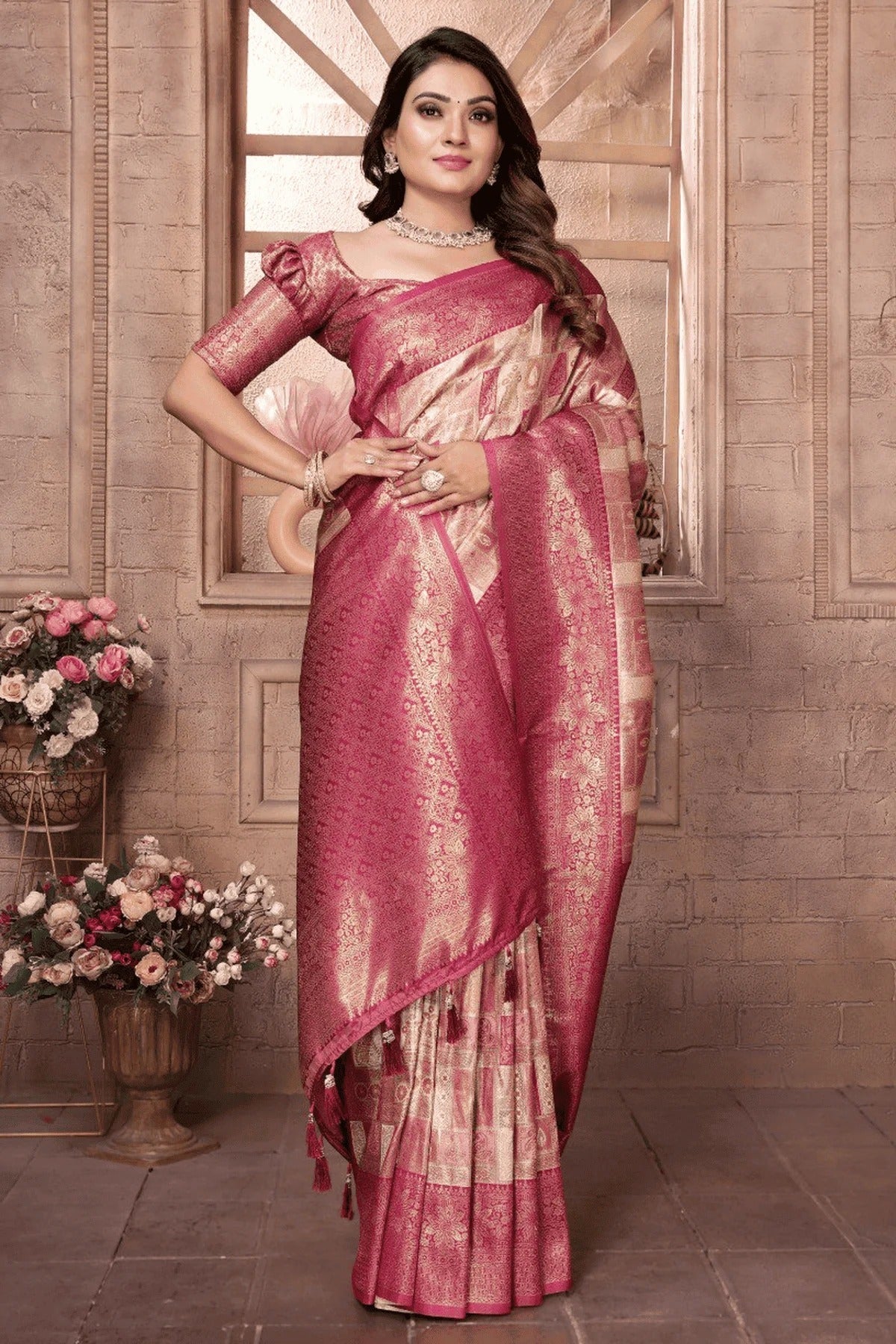 Cream Colour Woven Work Banarasi Chaturi Silk Traditional Saree SD1250278 A