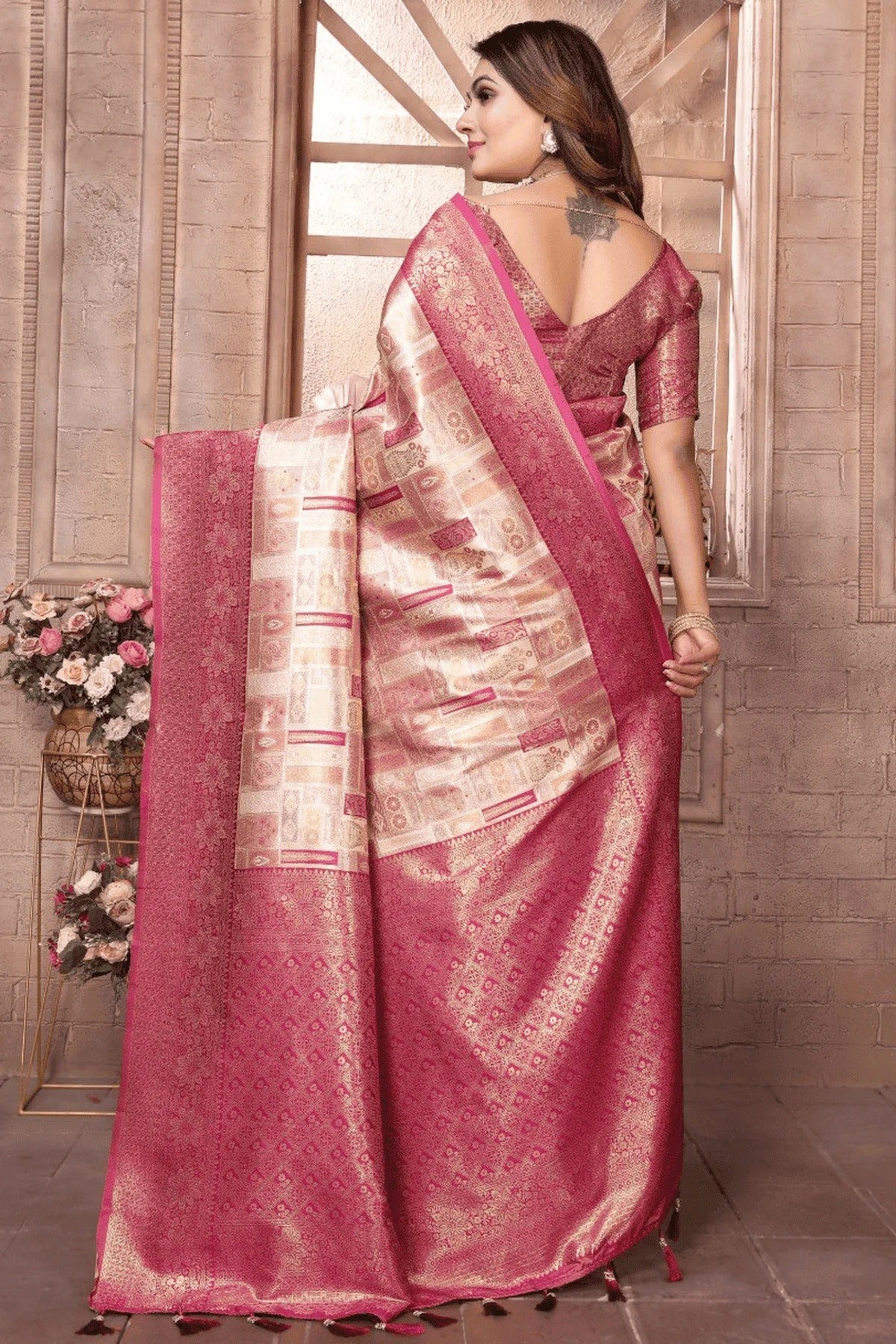 Cream Colour Woven Work Banarasi Chaturi Silk Traditional Saree SD1250278 B