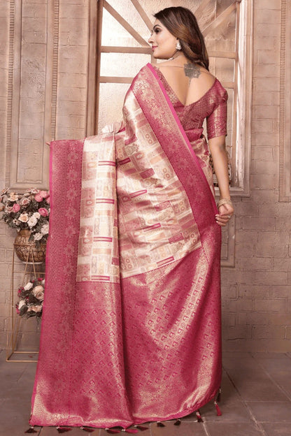 Cream Colour Woven Work Banarasi Chaturi Silk Traditional Saree SD1250278 B