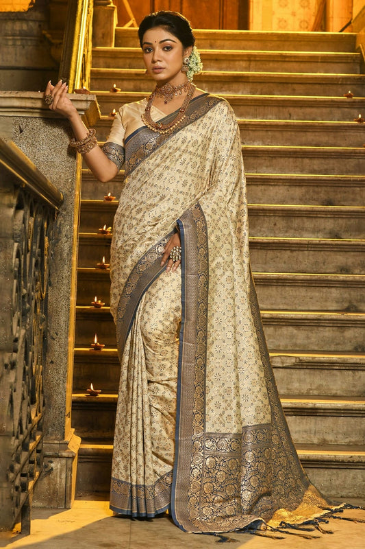 Cream Colour Woven Work Banarasi Silk Saree SD1101480