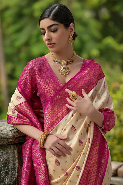Cream Colour Woven Work Banarasi Silk Saree SD1260015 B