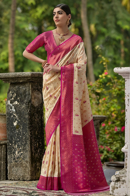 Cream Colour Woven Work Banarasi Silk Saree SD1260015