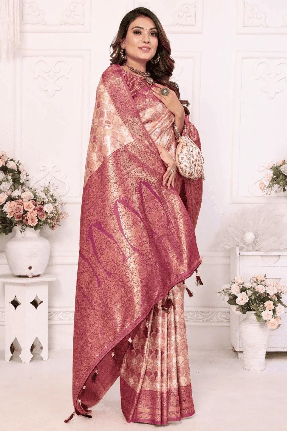 Cream Colour Woven Work Banarasi Silk Traditional Saree SD1250234 A