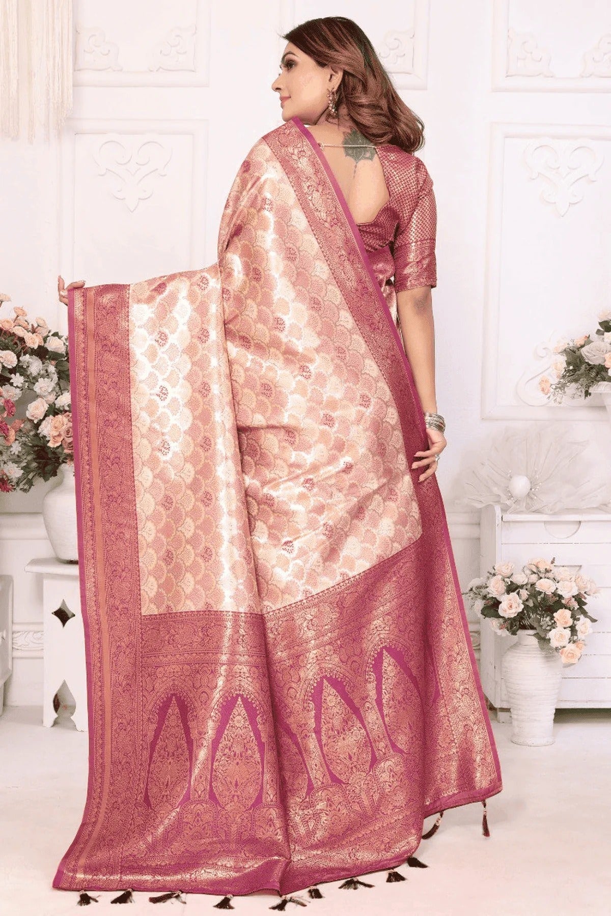 Cream Colour Woven Work Banarasi Silk Traditional Saree SD1250234 B