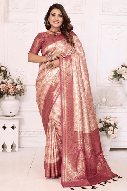 Cream Colour Woven Work Banarasi Silk Traditional Saree SD1250234