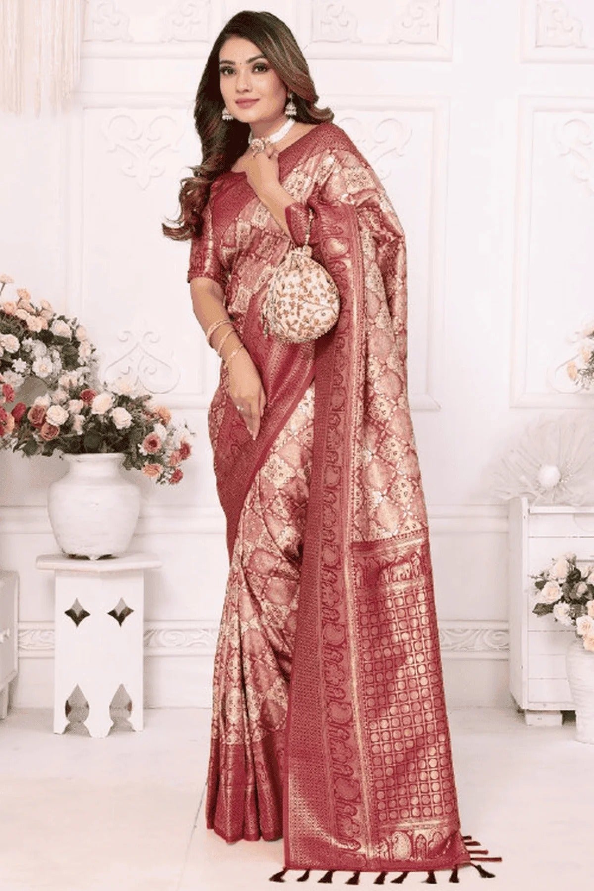 Cream Colour Woven Work Banarasi Silk Traditional Saree SD1250245 A