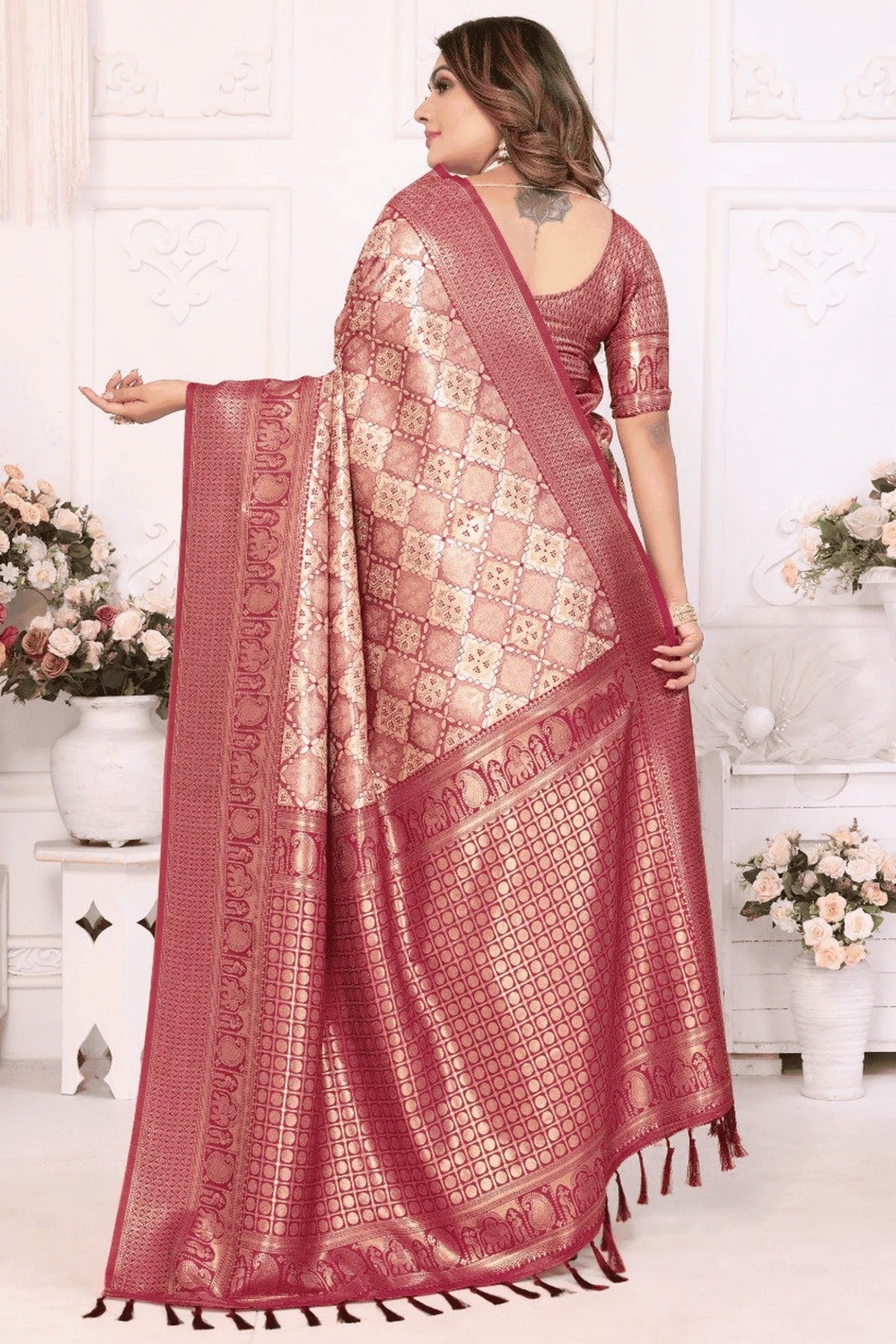 Cream Colour Woven Work Banarasi Silk Traditional Saree SD1250245 B