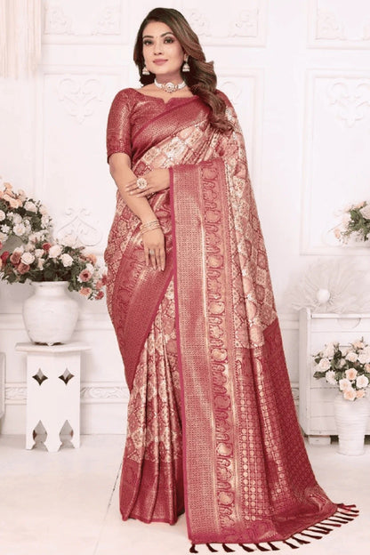 Cream Colour Woven Work Banarasi Silk Traditional Saree SD1250245