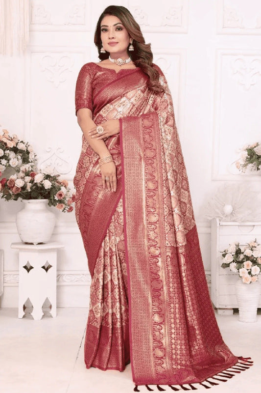 Cream Colour Woven Work Banarasi Silk Traditional Saree SD1250245