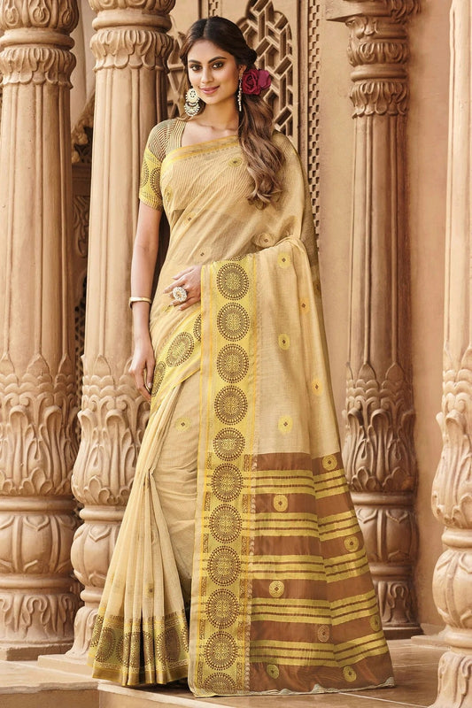 Cream Colour Woven Work Cotton Saree SD1101290