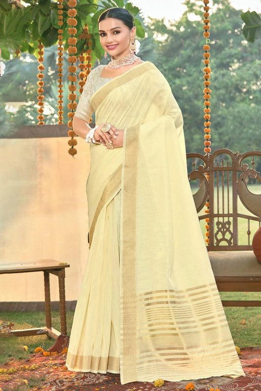 Cream Colour Woven Work Cotton Saree SD1101571
