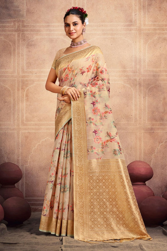 Cream Colour Woven Work Cotton Saree SD1101662