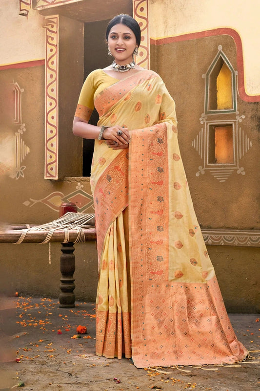 Cream Colour Woven Work Cotton Saree SD1101756