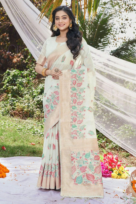 Cream Colour Woven Work Cotton Saree SD1101915