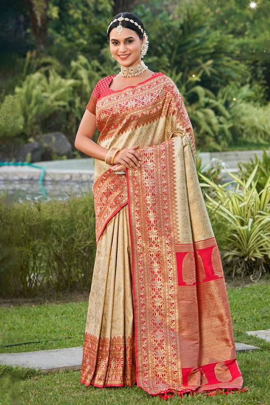 Cream Colour Woven Work Kanjivaram Silk Saree SD1101683