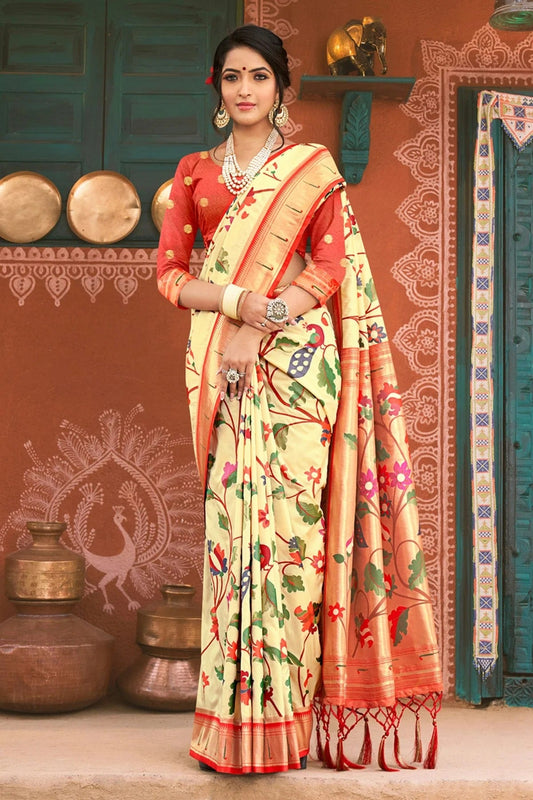Cream Colour Woven Work Paithani Silk Saree SD1101412