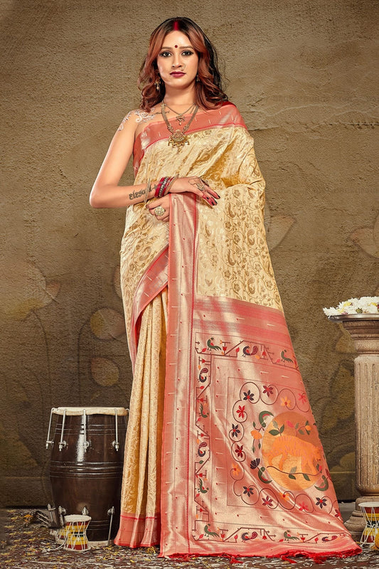 Cream Colour Woven Work Paithani Silk Saree SD1101417