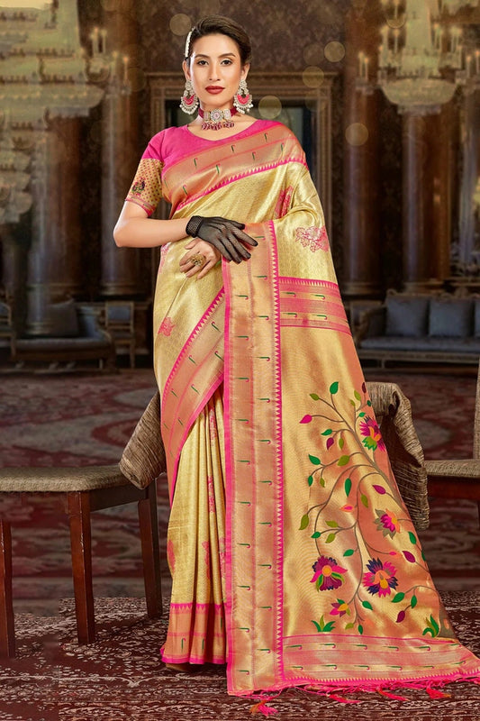 Cream Colour Woven Work Paithani Silk Saree SD1101423