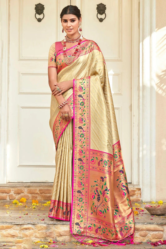 Cream Colour Woven Work Paithani Silk Saree SD1101560