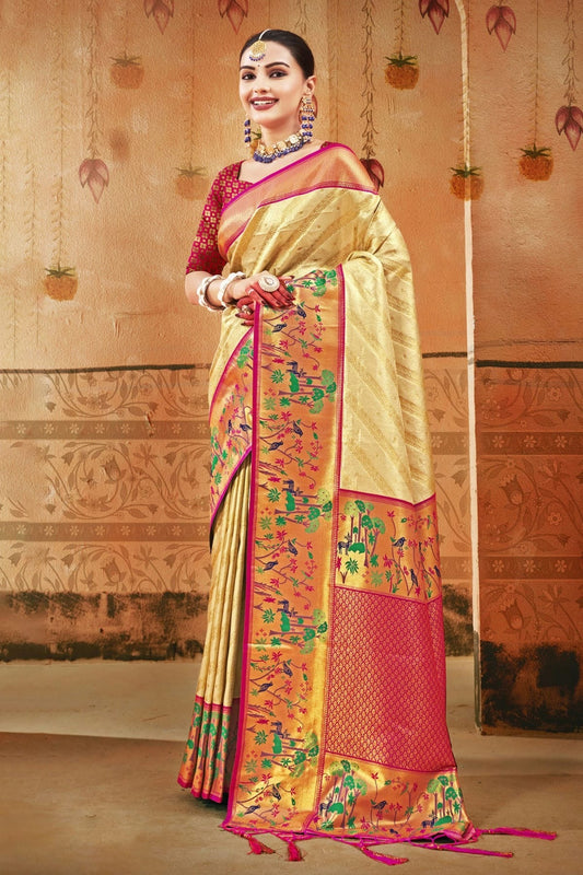Cream Colour Woven Work Paithani Silk Saree SD1101590
