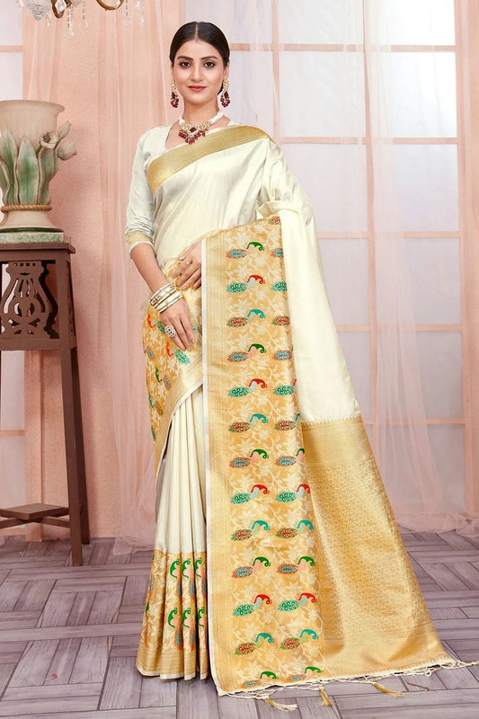 Cream Colour Woven Work Paithani Silk Saree SD1101638