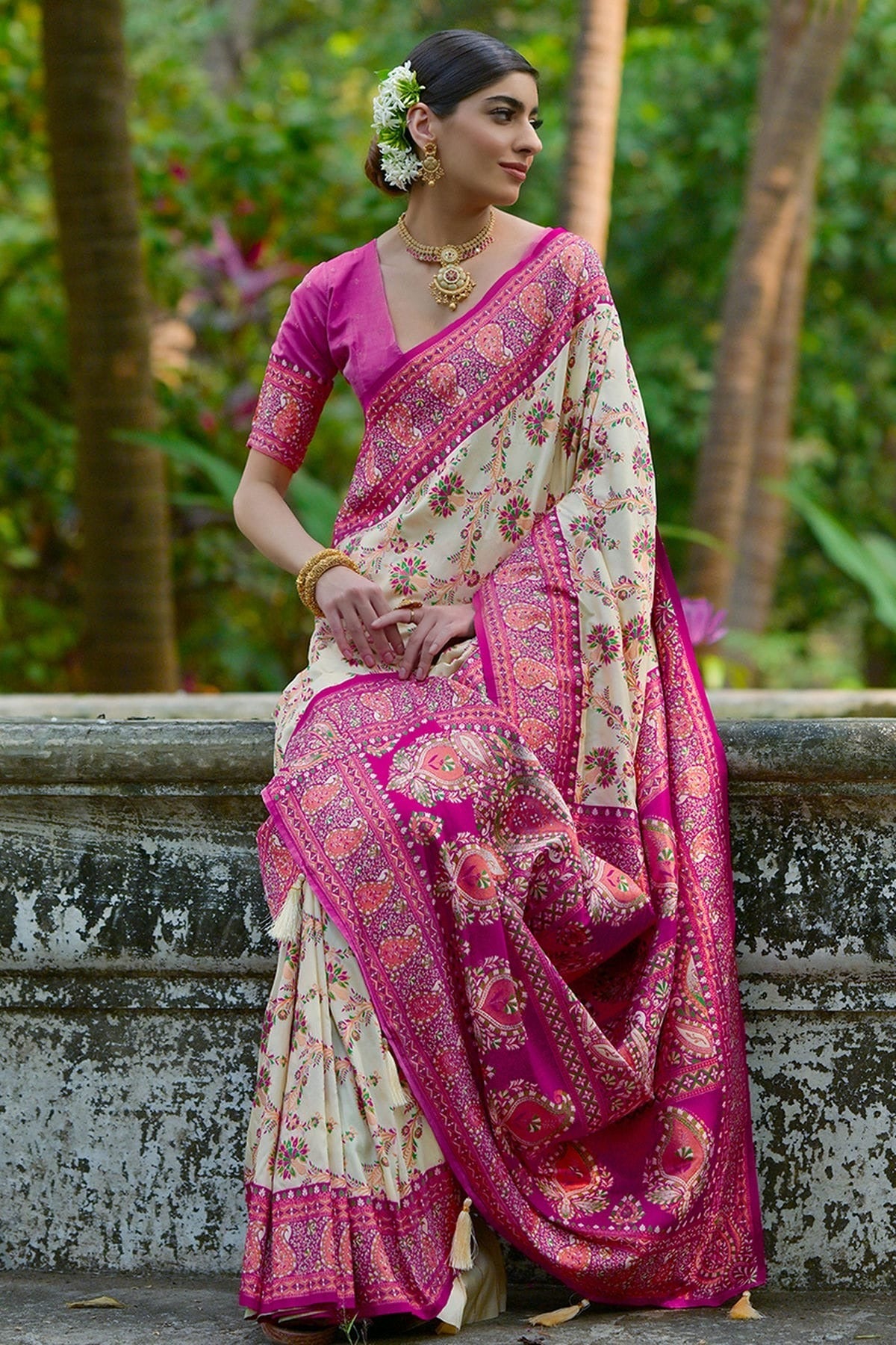 Cream Colour Woven Work Pashmina Silk Saree SD1260027 A