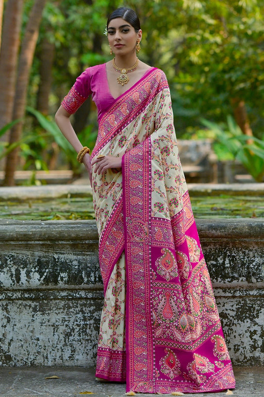 Cream Colour Woven Work Pashmina Silk Saree SD1260027